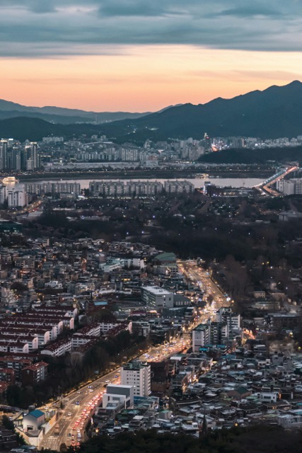 서울-도시-노을-산