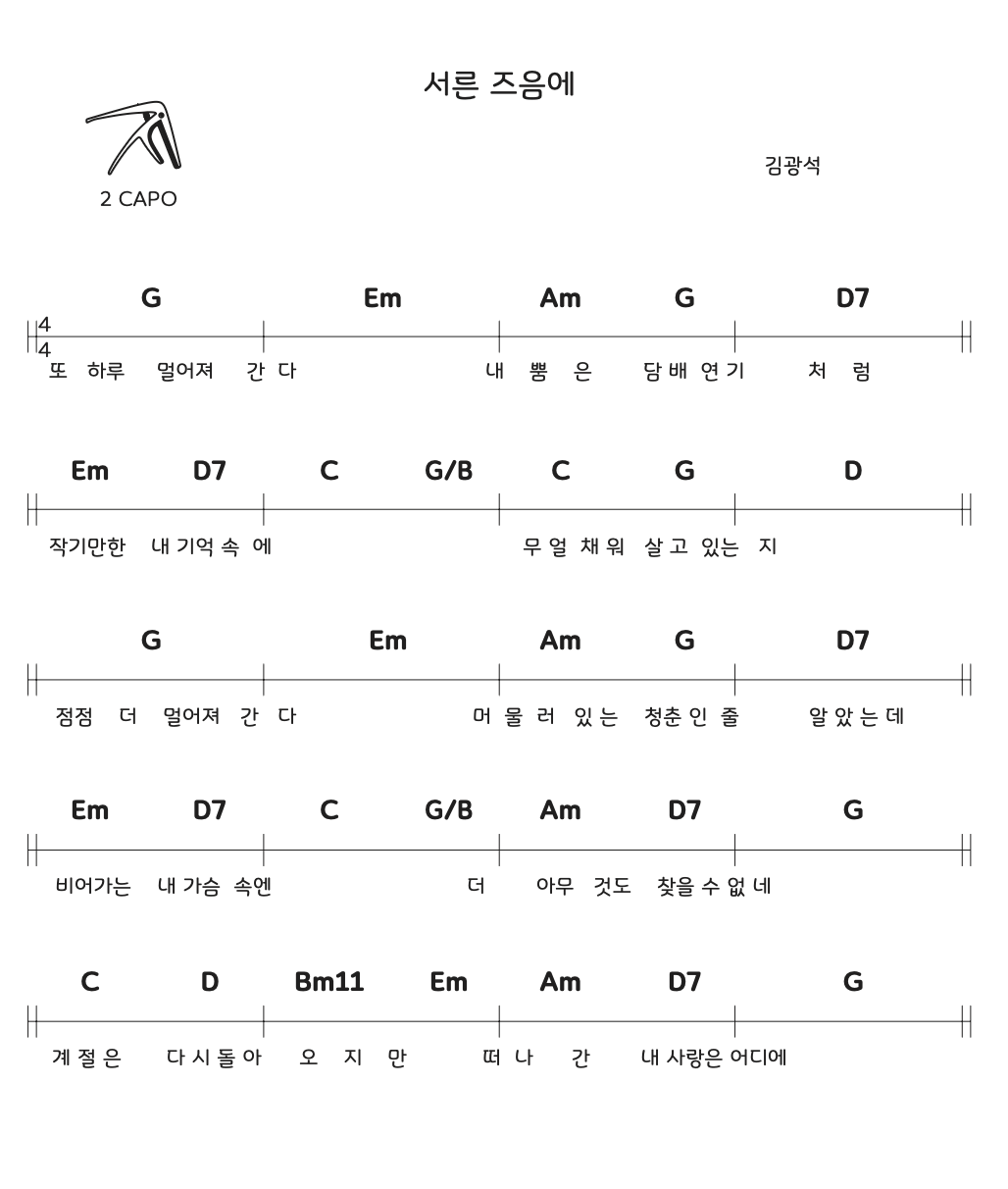 서른 즈음에-김광석-기타코드