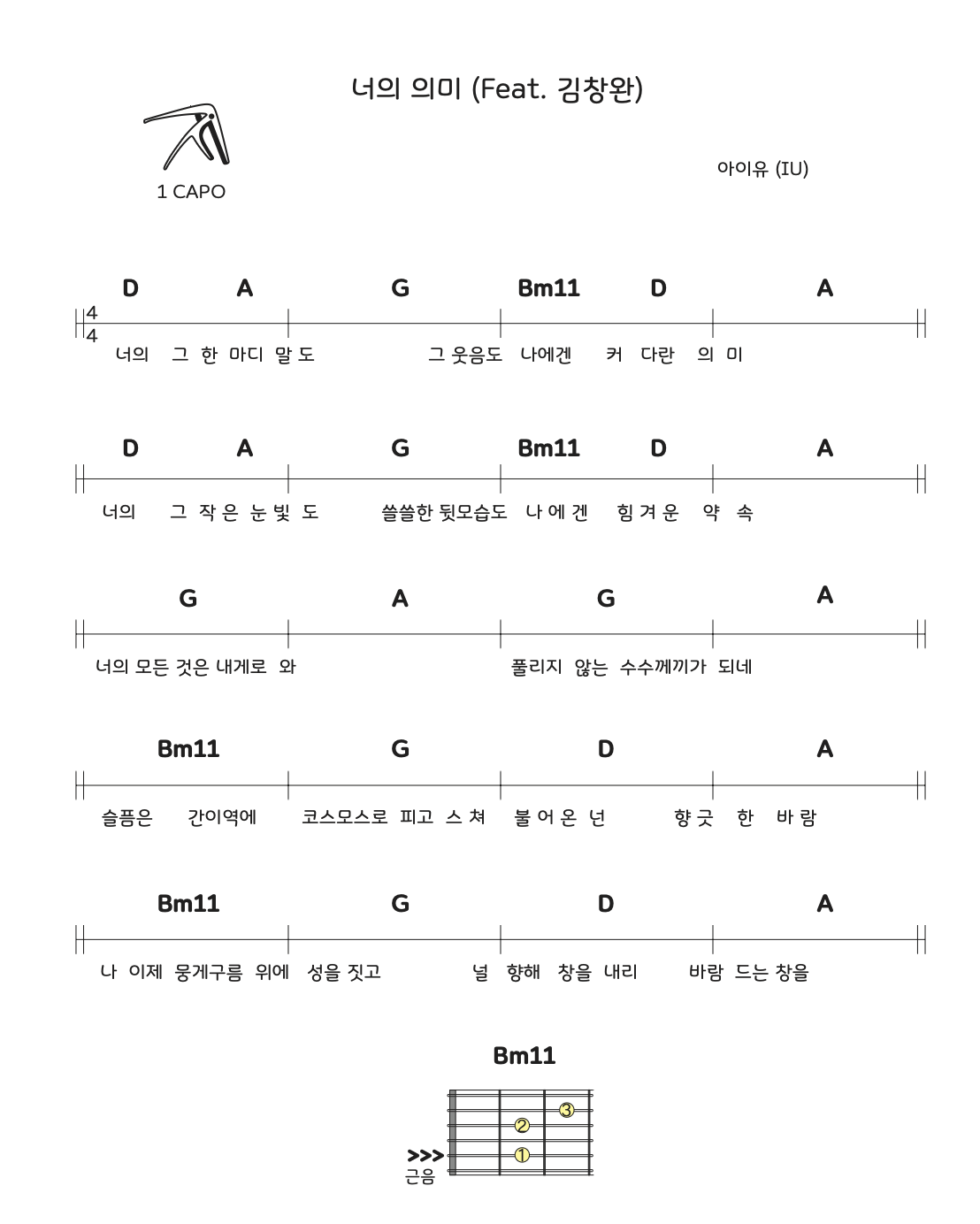 너의 의미 기타 악보